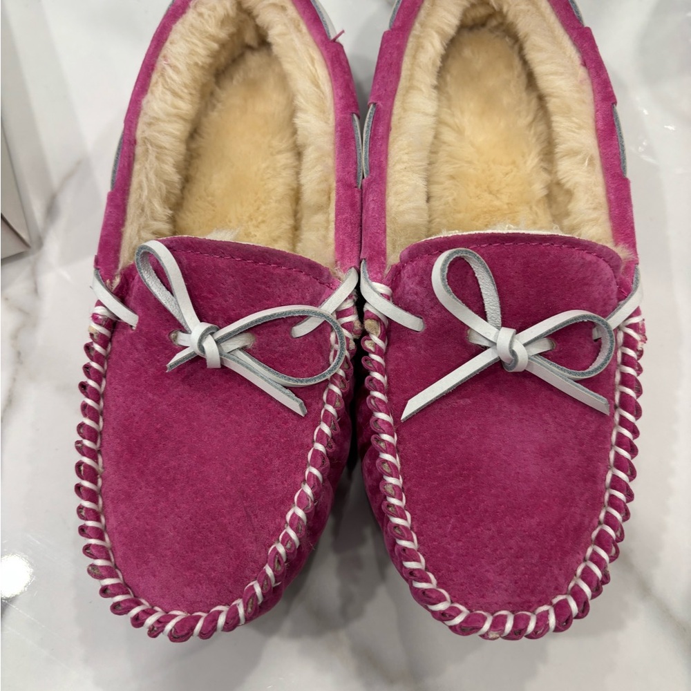 Cozy Pink and Gray Moccasins with Bow